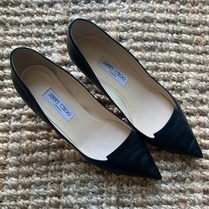 Jimmy Choo Black Leather Allure Kitten Heel Pointed Toe Pumps